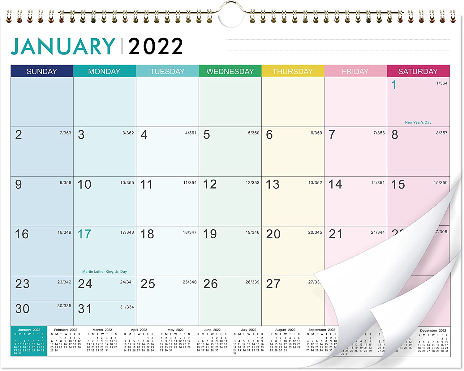 022 Calendar - 12 Monthly Wall Calendar with Thick Paper, 14.6" x 11.5", Jan. 2022 - Dec. 2022, Twin-Wire Binding + Hanging Hook + Unuled Blocks