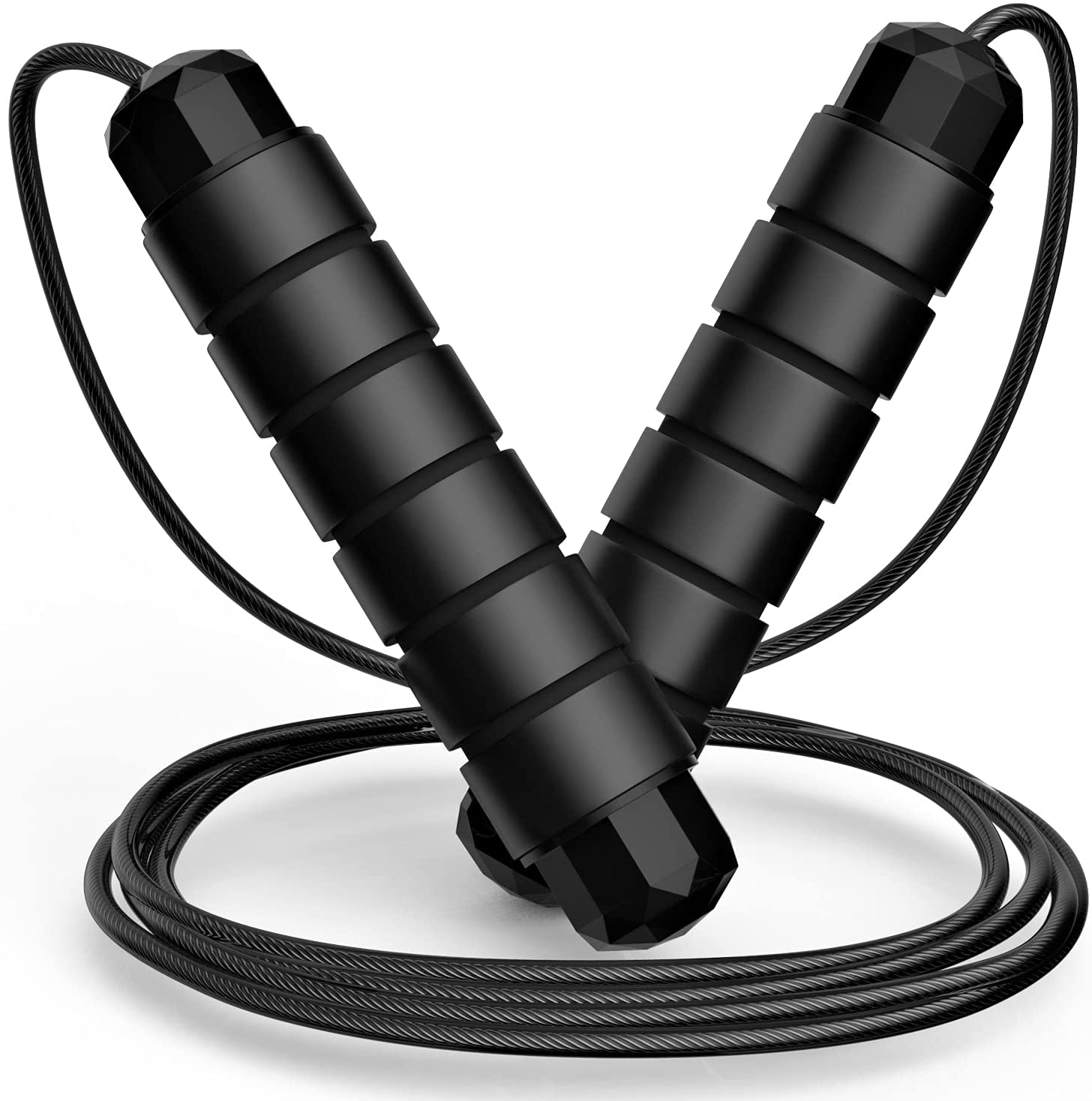 Jump Rope, Tangle-Free Rapid Speed Jumping Rope Cable with Ball Bearings for Women, Men and Kids, Adjustable Foam Handles Steel Jump Ropes for Fitness,Black